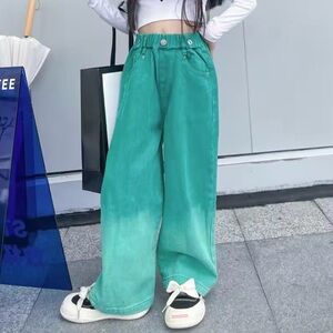 Japanese street wear green dip-dye ombré wide leg pants